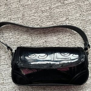 Liz Claiborne Black Patent Shoulder Bag with Embossed Logo